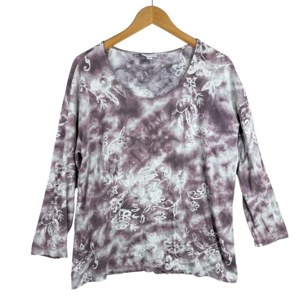 Purejill J. Jill Women Purple Tie Dye Floral Long Sleeve Knit Scoop Neck Top XL